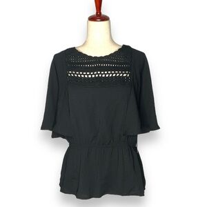 NWT Vince Camuto Rich Black Desert Summer Crochet Bust Peplum Blouse Size Small